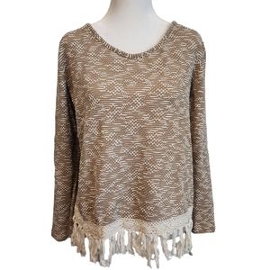 EUC Entro Geometric Marled Hi Lo Fringed Hem Pullover Sweater